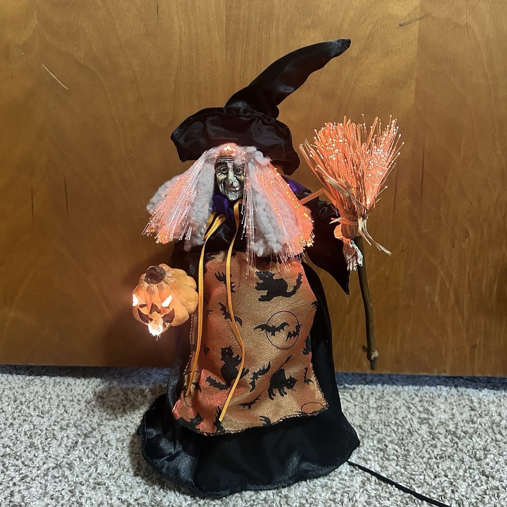 Halloween Fiber Optics Witch Broom Pumpkin 13'' vintage Works